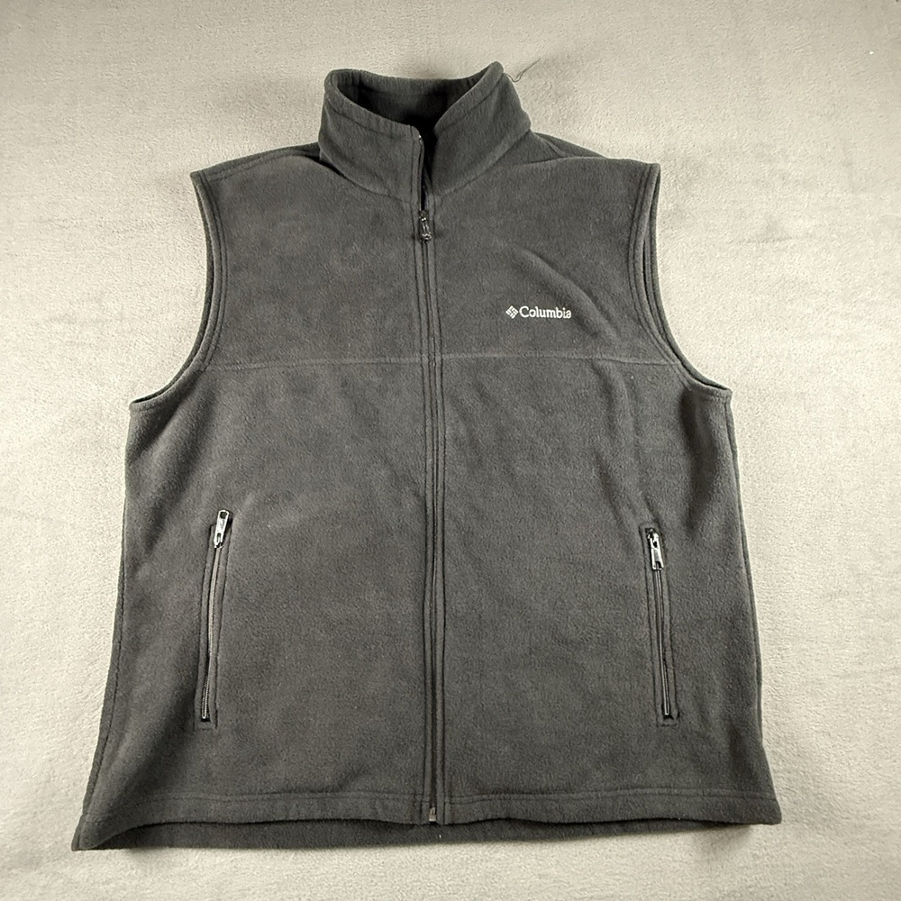 Columbia Vest Mens Extra Large XL Black Fleece Sweater Fill Zip Pocket Outdoor